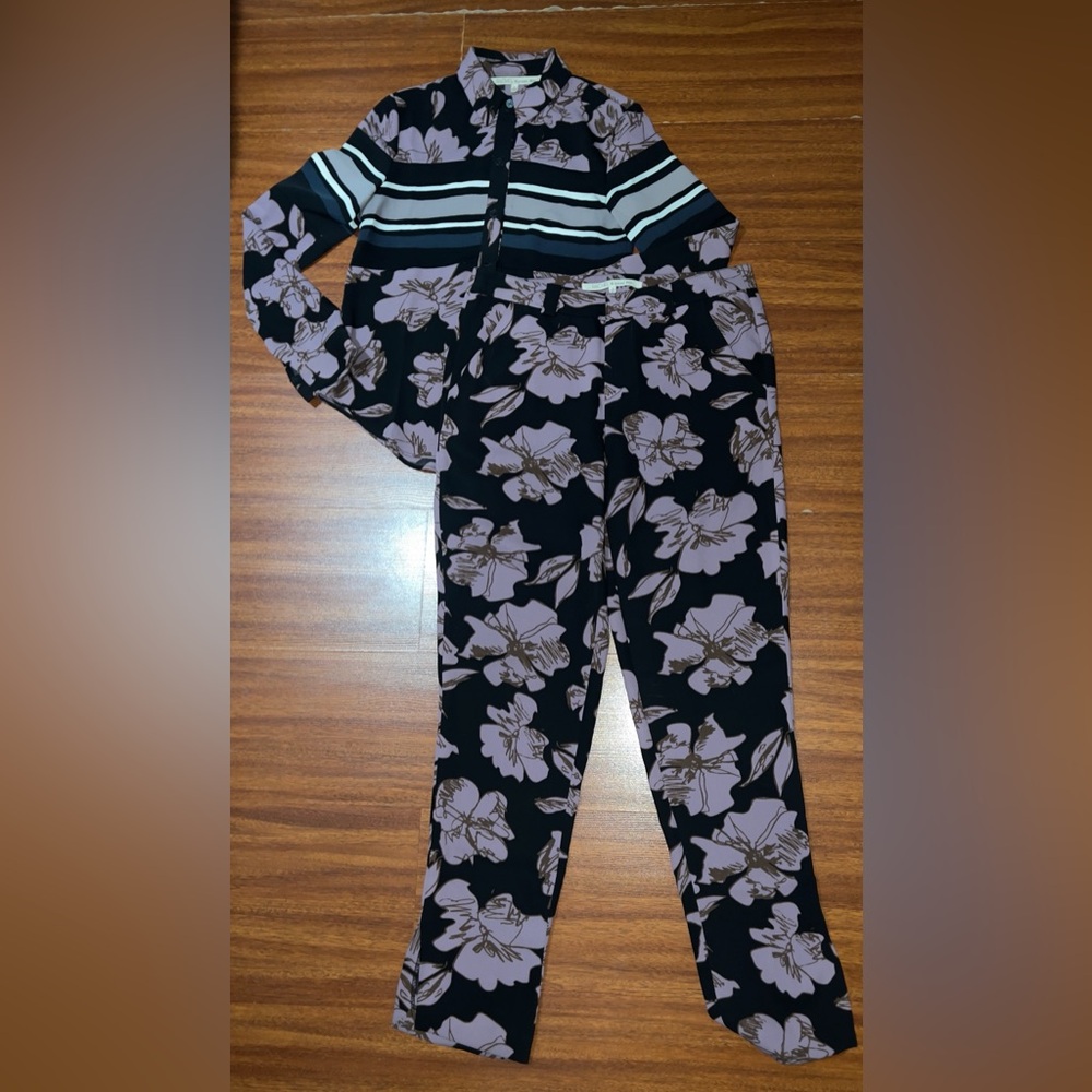 Rachel Roy Floral Purple and Black Pant Set